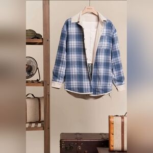 #1049 Mello Reversible Corduroy and Plaid Button Down Shirt Jacket